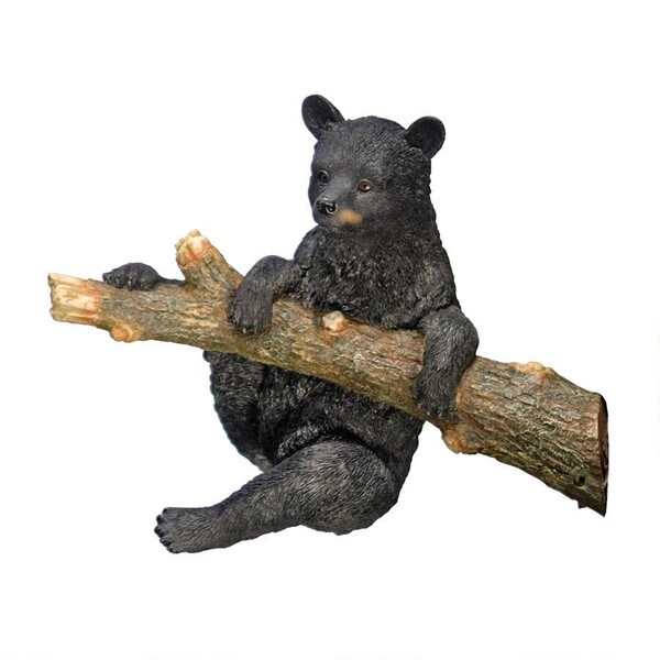 Statue Climbing Black Bear Cub Holding onto Branch Sculpture Forest